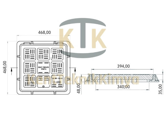 FK400-KKT-400-B-B125 Kompozit Kare Rögar Kapağı Takımı 400x400 mm